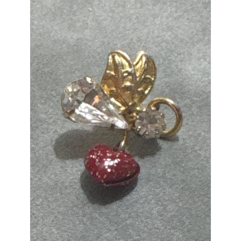 Vintage Gold Angel Bee Heart Rhinestone Charm Pin Crystal Dangling Accent